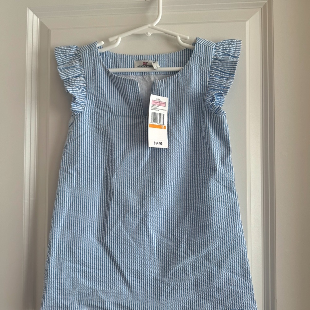 Vineyard Vines Blue Striped Ruffle Sleeve Top